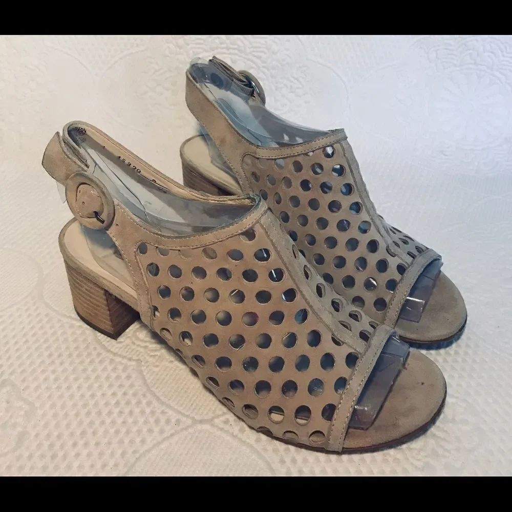 PAUL GREEN beige nubuck perforated slingbacks